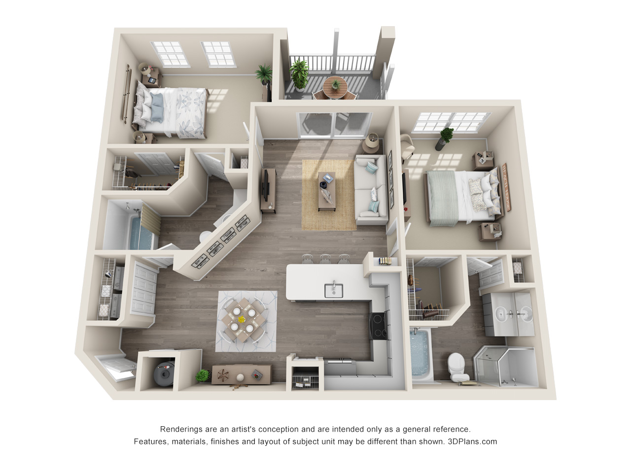two bed two bath 1,103 square foot floor plan